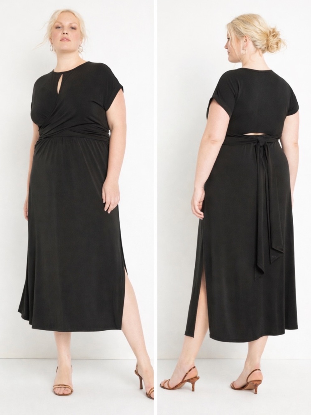 Eloquii Black Midi Dress Wrapped Bodice Size 14/16